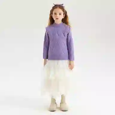 青蛙王子 时尚洋气圆领纯色长袖毛衣 中小童