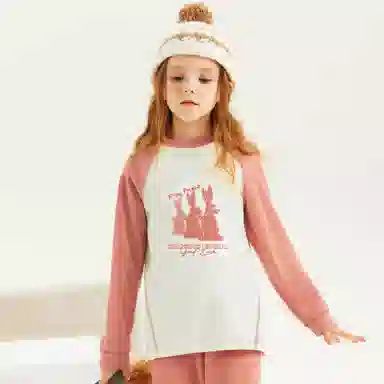 青蛙王子 时尚洋气圆领插肩拼色内衣套装儿童款