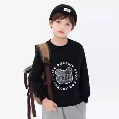 青蛙王子 插肩时尚圆领套头卫衣 黑色 儿童款