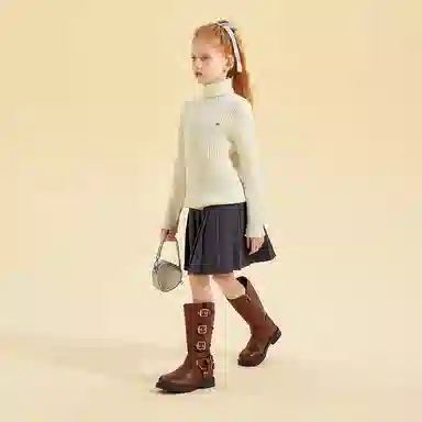 青蛙王子 时尚洋气舒适亲肤纯色高领长袖毛衣 中小童