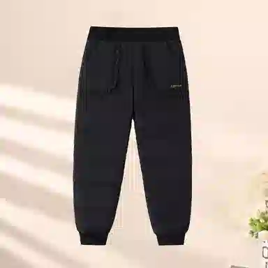 青蛙王子 纯色束脚松紧腰柔软长裤 黑色 中小童