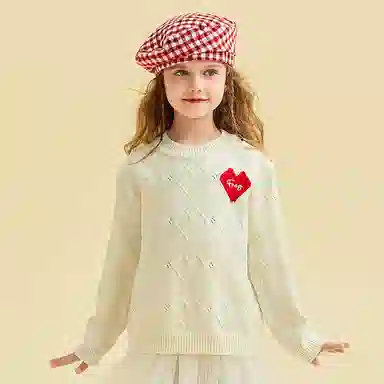 青蛙王子 舒适宽松潮流纯色柔软爱心百搭毛衣 本白 儿童款