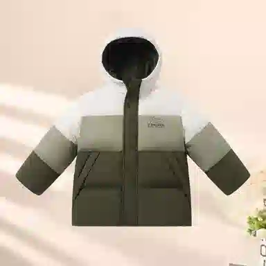 青蛙王子 时尚拼色拉链连帽保暖长袖羽绒服 中小童