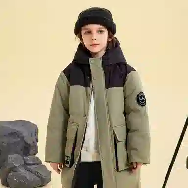 青蛙王子 时尚洋气连帽落肩拼色长袖羽绒服 青少年