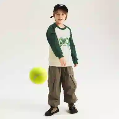 青蛙王子 圆领拼色简约插肩长袖卫衣 墨绿 儿童款