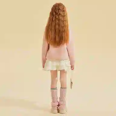 青蛙王子 时尚洋气可爱百搭卡通兔子字母印花长袖毛衣 粉红色 中小童