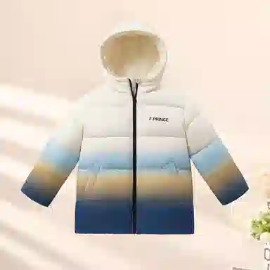 青蛙王子 连帽渐变拼色拉链长袖羽绒服 花浅蓝 中小童