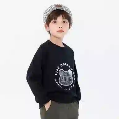 青蛙王子 插肩时尚圆领套头卫衣 黑色 儿童款