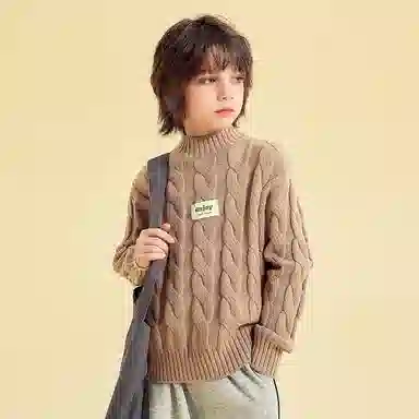 青蛙王子 时尚洋气落肩字母印花长袖毛衣 中小童