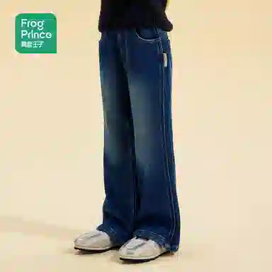 青蛙王子 松紧腰时尚简约牛仔裤 蓝色系 青少年