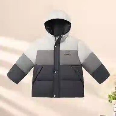 青蛙王子 时尚拼色拉链连帽保暖长袖羽绒服 中小童