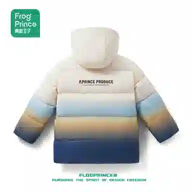 青蛙王子 连帽渐变拼色拉链长袖羽绒服 花浅蓝 中小童