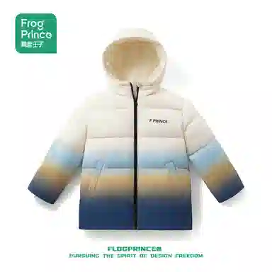 青蛙王子 连帽渐变拼色拉链长袖羽绒服 花浅蓝 中小童