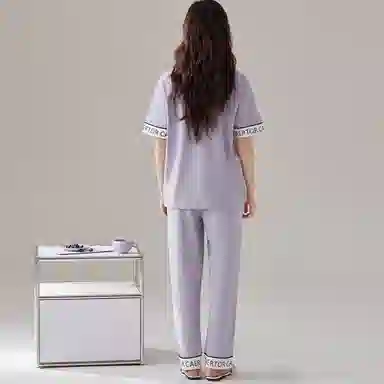 欧迪芬 轻弹亲肤透气薄款短袖长裤家居服可外穿睡衣套装 女款 紫色