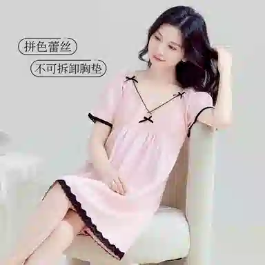 欧迪芬 蕾丝纯棉舒适亲肤可爱蝴蝶结短袖睡裙 女款