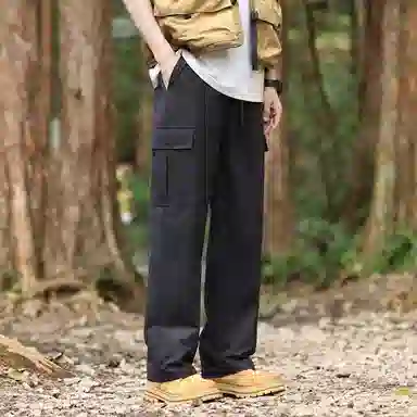 啄木鸟 美式复古迷彩户外工装大口袋长裤垂感宽松直筒休闲裤 男女同款