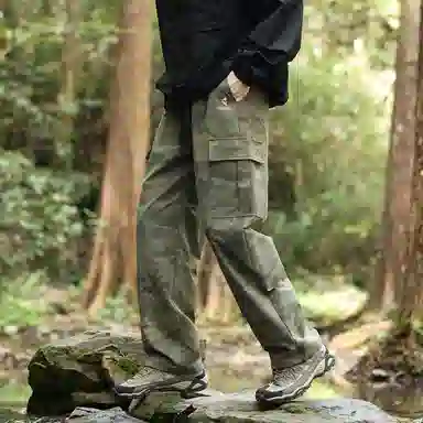 啄木鸟 美式复古迷彩户外工装大口袋长裤垂感宽松直筒休闲裤 男女同款