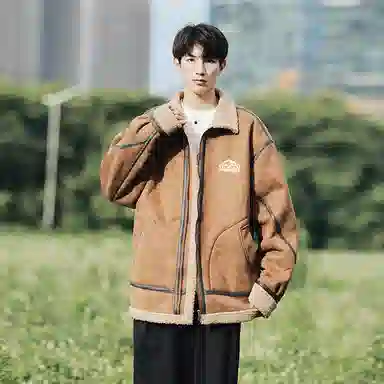 啄木鸟 美式雪山简约风蓬松面包服宽松立领保暖百搭棉服水洗直筒牛仔长裤休闲运动套装 男款