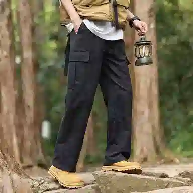 啄木鸟 美式复古迷彩户外工装大口袋长裤垂感宽松直筒休闲裤 男女同款