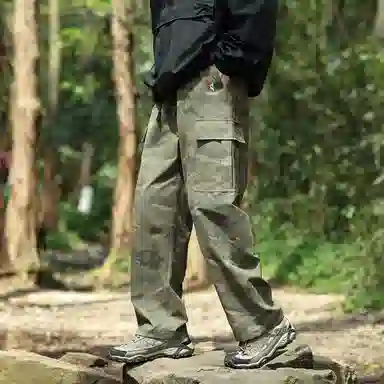 啄木鸟 美式复古迷彩户外工装大口袋长裤垂感宽松直筒休闲裤 男女同款