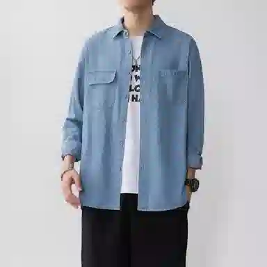 啄木鸟 美式高街复古水洗做旧长袖纯色宽松休闲薄款牛仔外套 男女同款