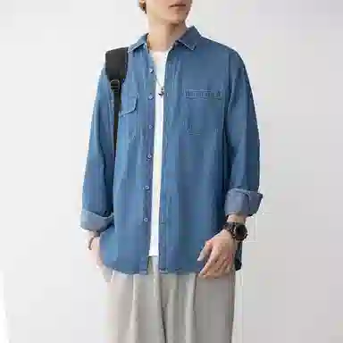 啄木鸟 美式高街复古水洗做旧长袖纯色宽松休闲薄款牛仔外套 男女同款