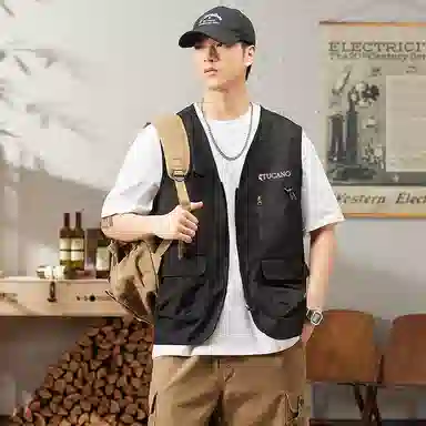 啄木鸟 户外工装机能风多口袋拉链休闲宽松速干无袖马甲 男女同款