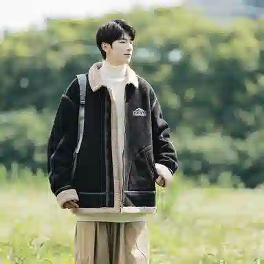 啄木鸟 美式雪山简约风蓬松面包服宽松立领保暖百搭棉服水洗直筒牛仔长裤休闲运动套装 男款