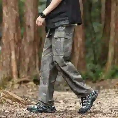 啄木鸟 美式复古迷彩户外工装大口袋长裤垂感宽松直筒休闲裤 男女同款