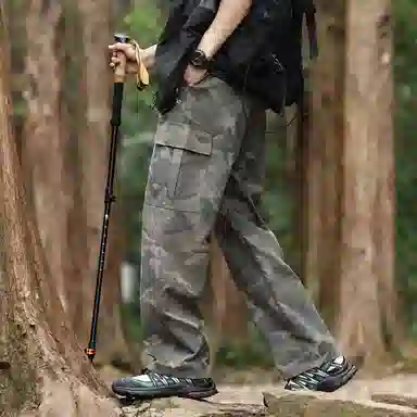 啄木鸟 美式复古迷彩户外工装大口袋长裤垂感宽松直筒休闲裤 男女同款