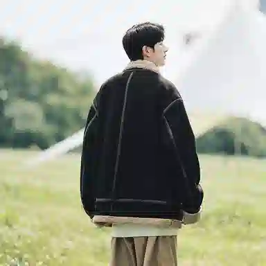 啄木鸟 美式雪山简约风蓬松面包服宽松立领保暖百搭棉服水洗直筒牛仔长裤休闲运动套装 男款