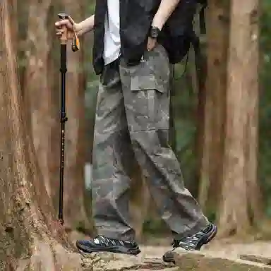 啄木鸟 美式复古迷彩户外工装大口袋长裤垂感宽松直筒休闲裤 男女同款