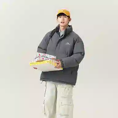 啄木鸟 纯色简约潮流宽松百搭立领加厚棉服 男女同款 深灰