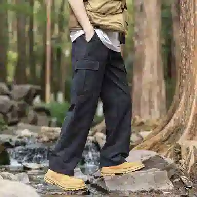 啄木鸟 美式复古迷彩户外工装大口袋长裤垂感宽松直筒休闲裤 男女同款