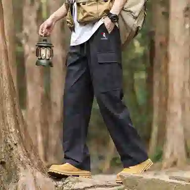 啄木鸟 美式复古迷彩户外工装大口袋长裤垂感宽松直筒休闲裤 男女同款