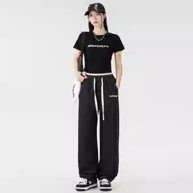 啄木鸟 复古水洗做旧抽绳宽松显瘦阔腿直筒松紧休闲牛仔裤 男女同款