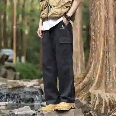 啄木鸟 美式复古迷彩户外工装大口袋长裤垂感宽松直筒休闲裤 男女同款