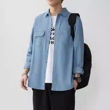 啄木鸟 美式高街复古水洗做旧长袖纯色宽松休闲薄款牛仔外套 男女同款