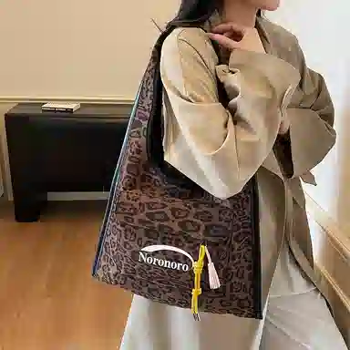 捷朗仕 秋冬季流行豹纹通勤百搭休闲托特包 麂皮 单肩包 女款 棕色/酒红色/绿色/黄棕色