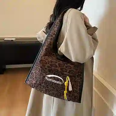 捷朗仕 秋冬季流行豹纹通勤百搭休闲托特包 麂皮 单肩包 女款 棕色/酒红色/绿色/黄棕色