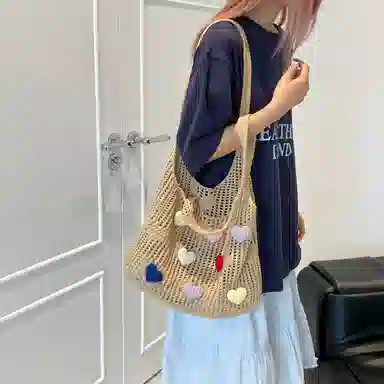 捷朗仕 大容量针织镂空百搭通勤休闲 织物 腋下包单肩包 常规 女款 白色/卡其色/浅蓝色/深蓝色