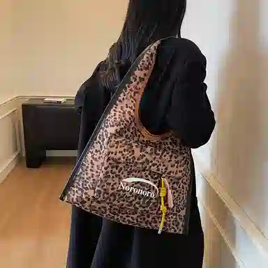 捷朗仕 秋冬季流行豹纹通勤百搭休闲托特包 麂皮 单肩包 女款 棕色/酒红色/绿色/黄棕色