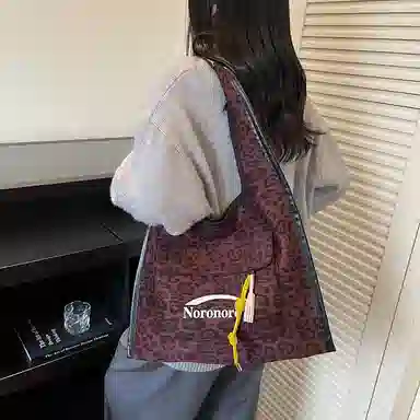 捷朗仕 秋冬季流行豹纹通勤百搭休闲托特包 麂皮 单肩包 女款 棕色/酒红色/绿色/黄棕色