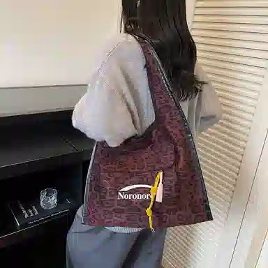 捷朗仕 秋冬季流行豹纹通勤百搭休闲托特包 麂皮 单肩包 女款 棕色/酒红色/绿色/黄棕色