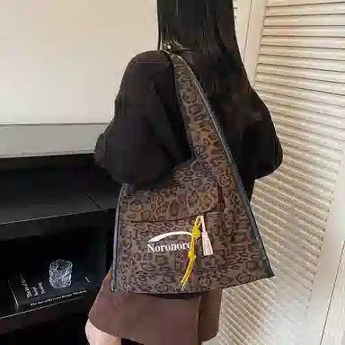 捷朗仕 秋冬季流行豹纹通勤百搭休闲托特包 麂皮 单肩包 女款 棕色/酒红色/绿色/黄棕色