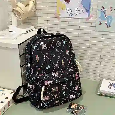 捷朗仕 可爱涂鸦印花高级质感温柔复古 尼龙 双肩包 女款 多色