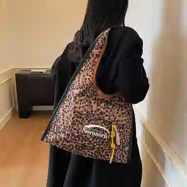 捷朗仕 秋冬季流行豹纹通勤百搭休闲托特包 麂皮 单肩包 女款 棕色/酒红色/绿色/黄棕色