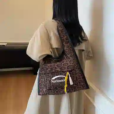 捷朗仕 秋冬季流行豹纹通勤百搭休闲托特包 麂皮 单肩包 女款 棕色/酒红色/绿色/黄棕色