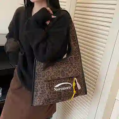 捷朗仕 秋冬季流行豹纹通勤百搭休闲托特包 麂皮 单肩包 女款 棕色/酒红色/绿色/黄棕色