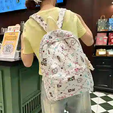 捷朗仕 可爱涂鸦印花高级质感温柔复古 尼龙 双肩包 女款 多色